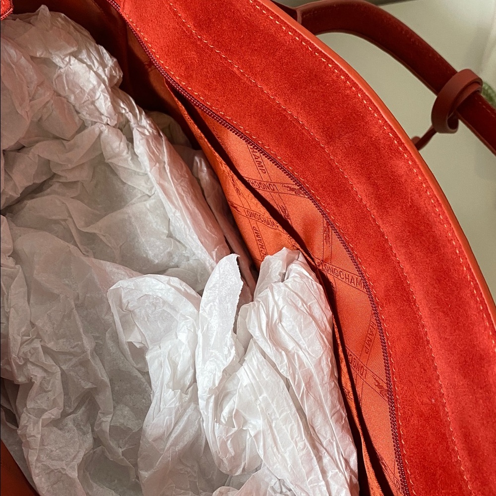 Longchamp Penelope Red Soft Leather & Suede Large Tote Bag - Picture 15 of 15